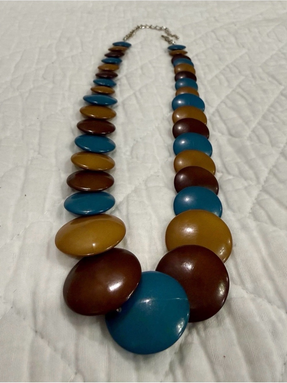 Vintage Wooden 1980’s Disc Statement Necklace Boho Jewelry 22.5” Adjustable